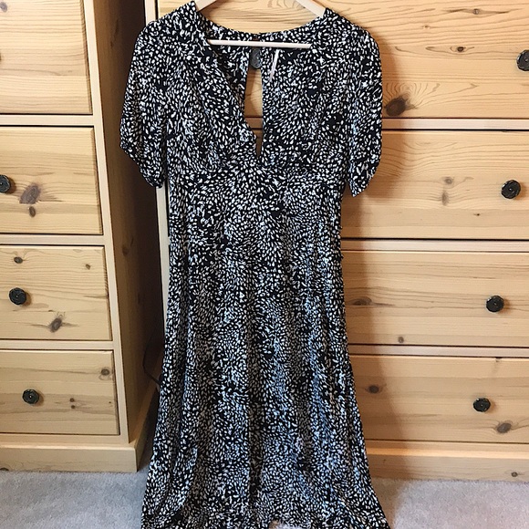 Free People Looking For Love Midi Dress In Black and White Animal Print Size 2 - Picture 2 of 13